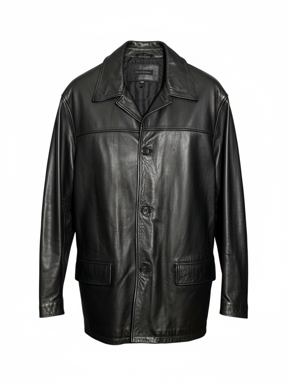 BANANA REPUBLIC Mens (L) Vintage Black 100% Leather Trench Coat Mid-Length Lined
